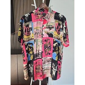 GUESS Resort Print SHIRT Button Up Slim Fit PINK VEGAS Casino Size XXL Hawaiian